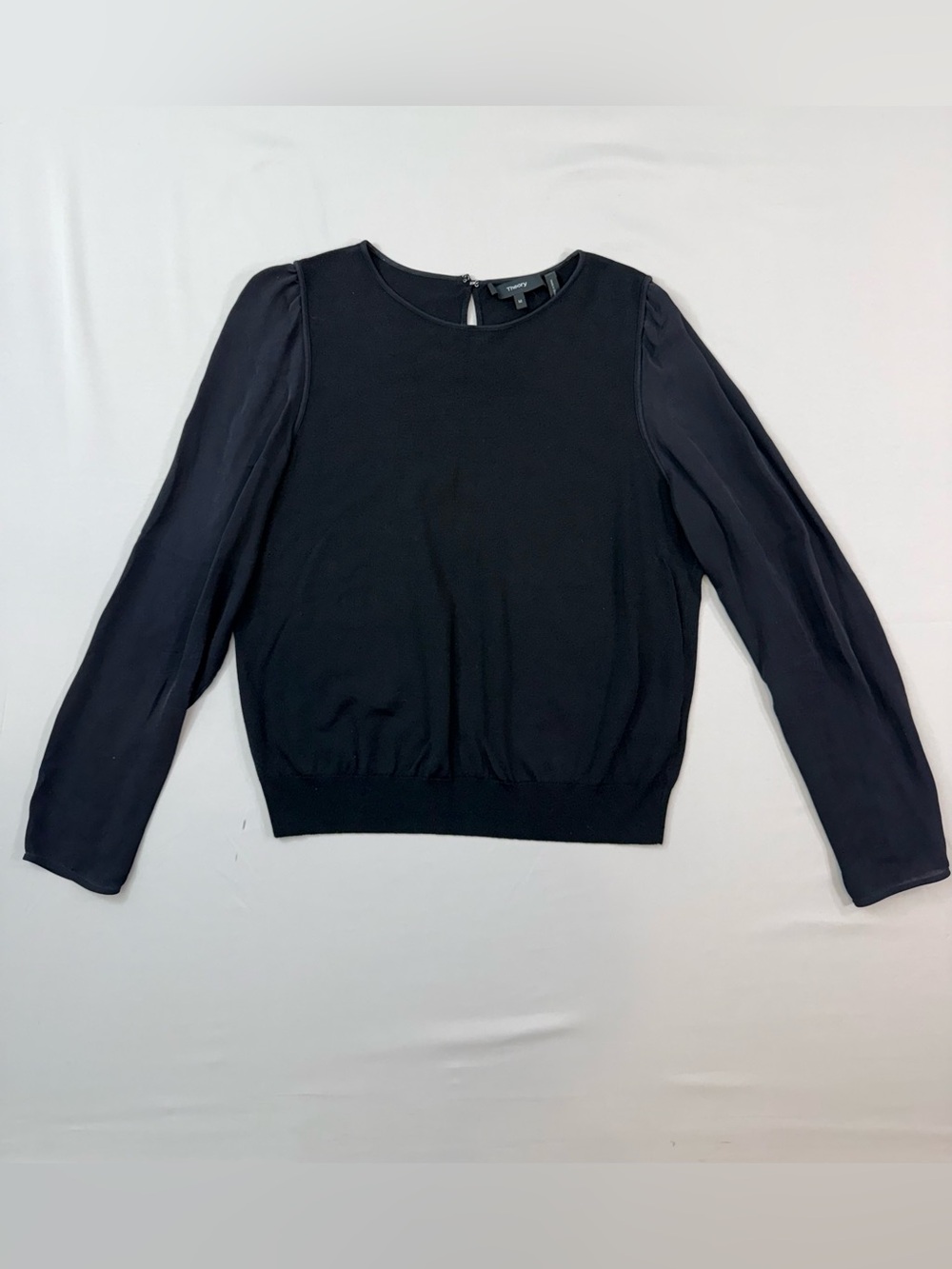 Theory black Long-Sleeve blouse chiffon sleeves M Contemporary old money